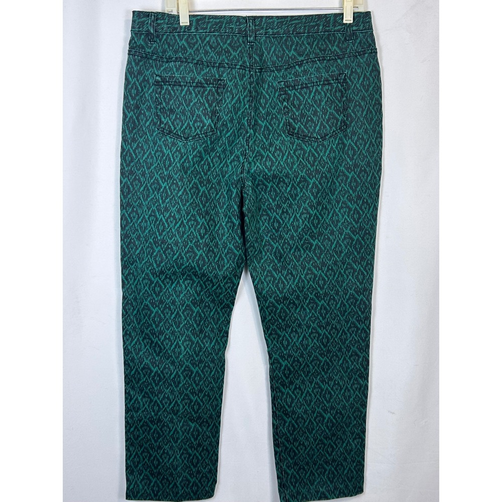 Green Ikat Diamond Pattern Straight Leg Pants Women Green Black Geometric Print - Picture 6 of 11